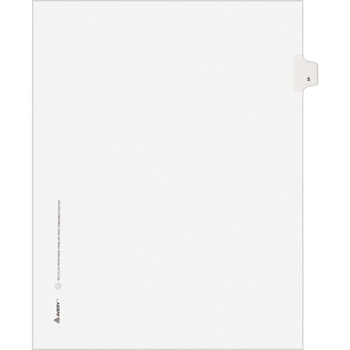 Numeric Divider, "5", Side Tab, 11"x8-1/2", 25/PK, White