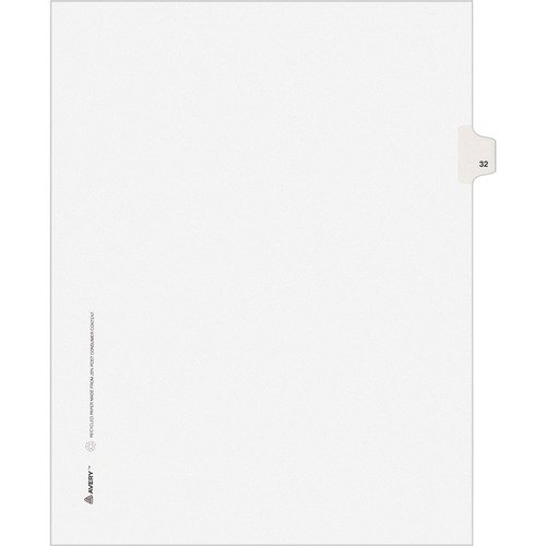 Numeric Divider, "32", Side Tab, 11"x8-1/2", 25/PK, White