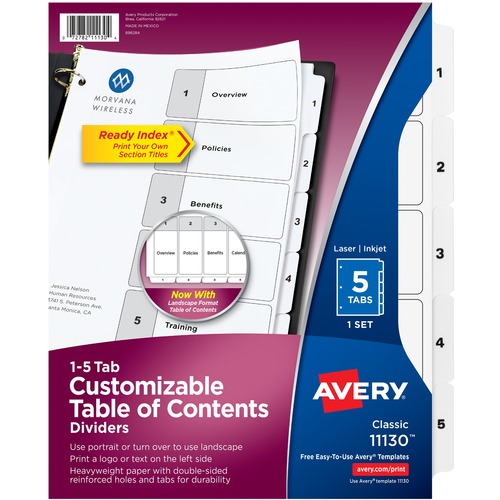 Index Dividers, Classic, 8-1/2"x11", 1-5 Tab,1/ST, BK/WE