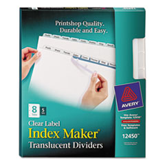 Index Label Dividers, Plastic, 8-Tab, 3HP Punched, Clear